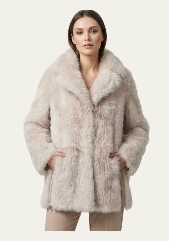 Luxuriöse Toscana Lammfelljacke in Creme-Beige – Modell 1040