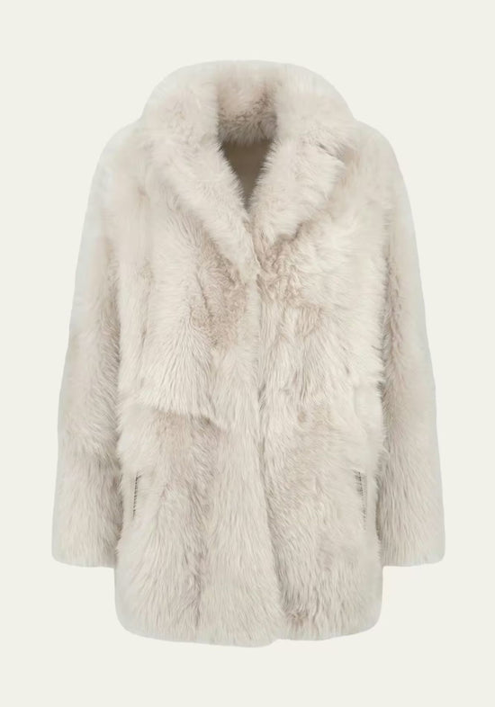 Luxuriöse Toscana Lammfelljacke in Creme-Beige – Modell 1040