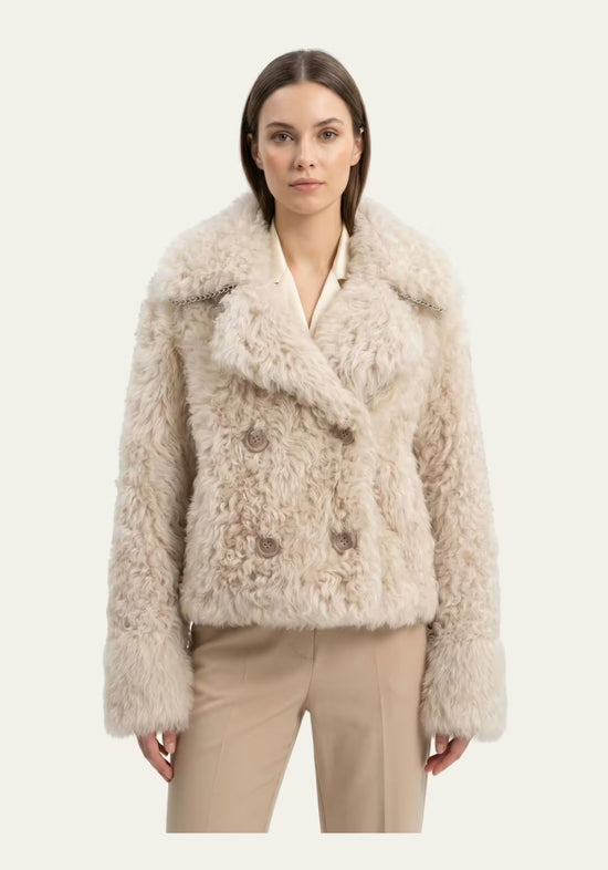 Luxuriöse Curly Lammfelljacke in Creme-Beige – Modell 1037
