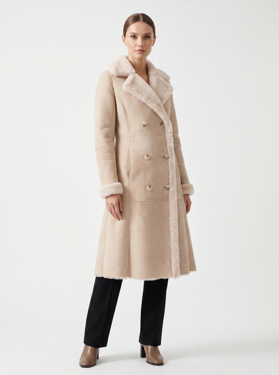 Damen Shearling Mantel in Beige