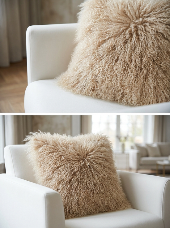 Lammfellkissen Tibet Beige mit Inlett