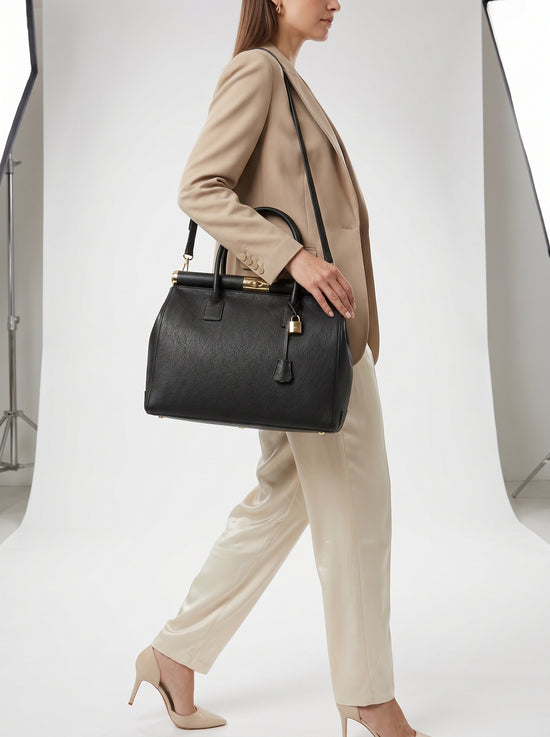 Exklusive Damen-Lederhandtasche in Schwarz – Elegante Business- & Schultertasche