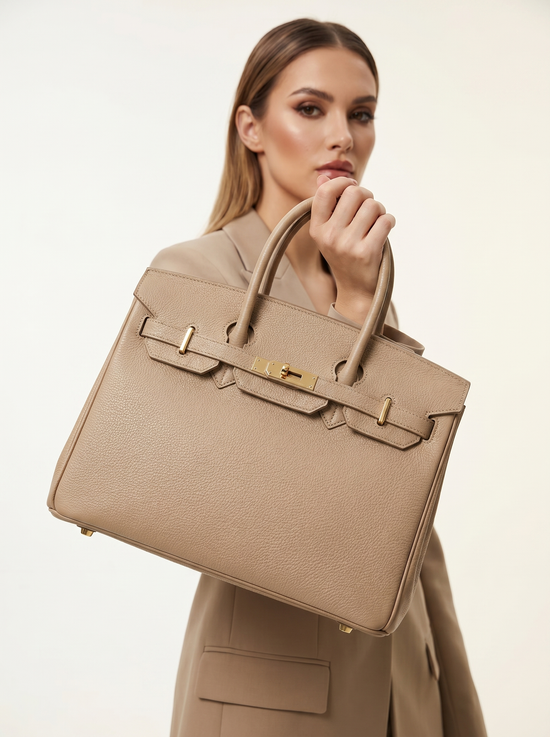 Elegante Echtleder-Handtasche Taupe – Schulter- & Henkeltasche