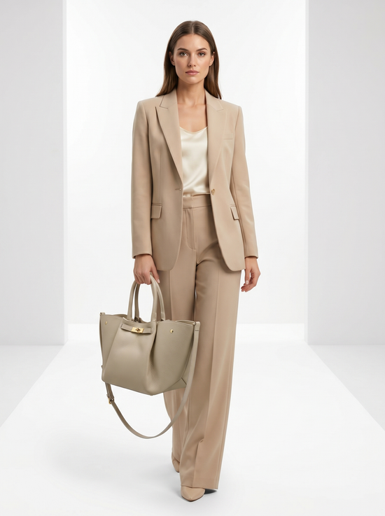Luxus Damenhandtasche Echtleder Cremebeige
