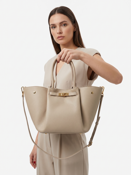 Luxus Damenhandtasche Echtleder Cremebeige