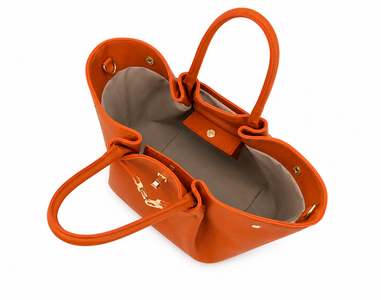 Luxus Damenhandtasche Echtleder Cognac Gold Edition