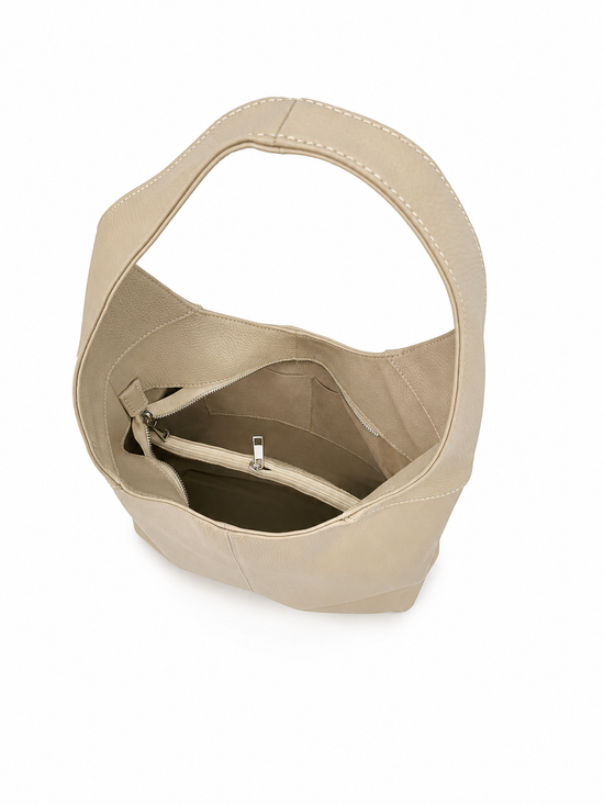 Minimalistische Hobo Bag Echtleder Cremebeige – Schultertasche