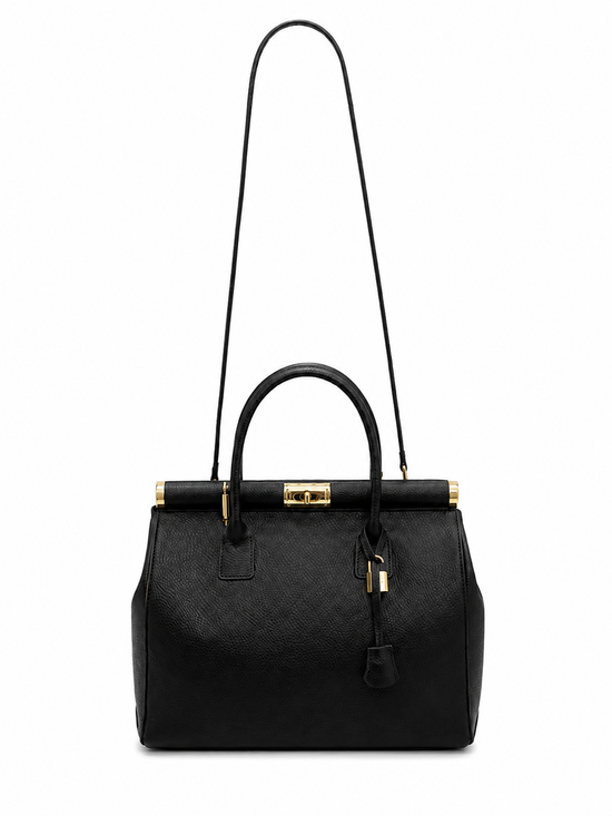 Exklusive Damen-Lederhandtasche in Schwarz – Elegante Business- & Schultertasche