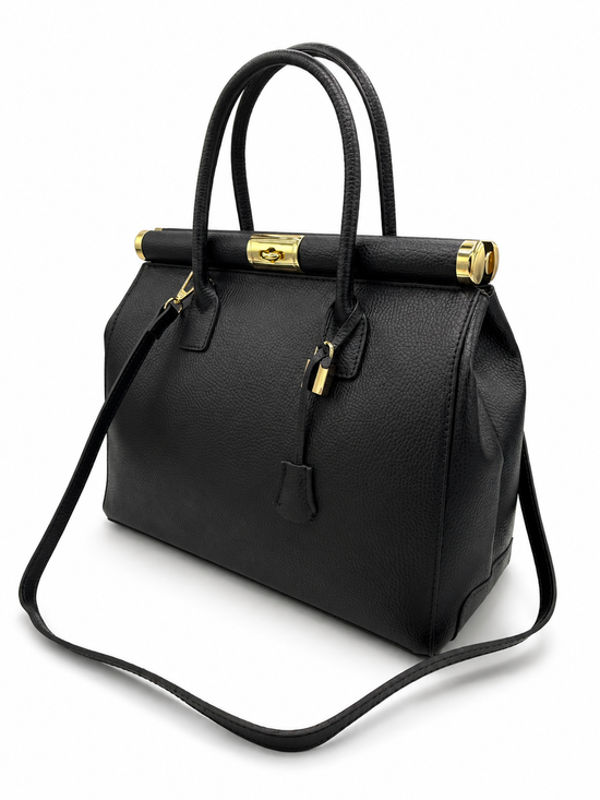 Exklusive Damen-Lederhandtasche in Schwarz – Elegante Business- & Schultertasche